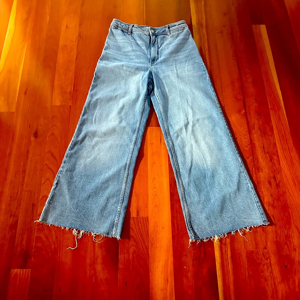 Mango wide leg frayed jeans high rise
